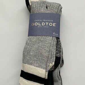 NWT - 4 Pack Gold Toe Men's Casual Traveler Crew Socks Fits Shoes - Size 6-12.5